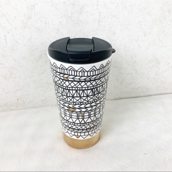 Cypress Home Ceramic Travel Mug With Lid Julie Comstock Geometric Pattern - Picture 2 of 9